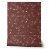  Pine Tree and Bird Pattern on Ruby Red Tapete (Abrollen)