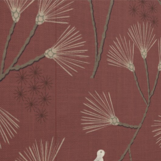 Pine Tree and Bird Pattern on Ruby Red Tapete (Naht)