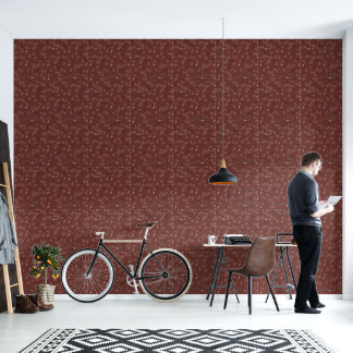 Pine Tree and Bird Pattern on Ruby Red Tapete