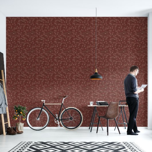  Pine Tree and Bird Pattern on Ruby Red Tapete (Wohnbereich)