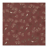  Pine Tree and Bird Pattern on Ruby Red Tapete (Vorderseite)