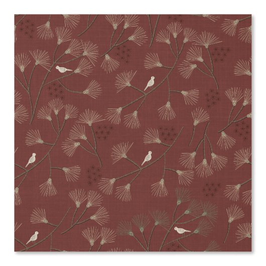 Pine Tree and Bird Pattern on Ruby Red Tapete (Vorderseite)