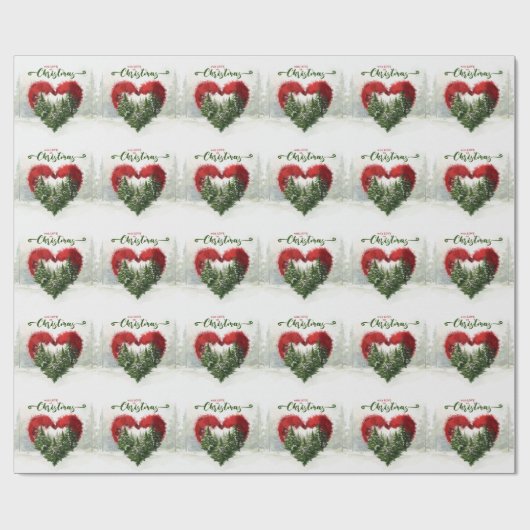 Pine Tree and Red Heart with Liebe on Christmas Geschenkpapier (Flach)