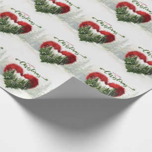 Pine Tree and Red Heart with Liebe on Christmas Geschenkpapier
