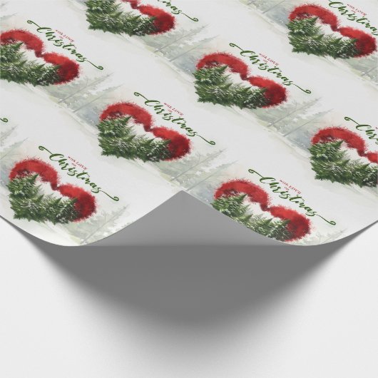 Pine Tree and Red Heart with Liebe on Christmas Geschenkpapier (Ecke)