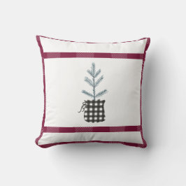Pine Tree Black Red Holiday Country Kariert Kissen
