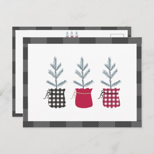 Pine Tree Black Red Holiday Country Kariert Postkarte (Vorne/Hinten)