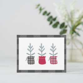 Pine Tree Black Red Holiday Country Kariert Postkarte