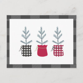 Pine Tree Black Red Holiday Country Kariert Postkarte