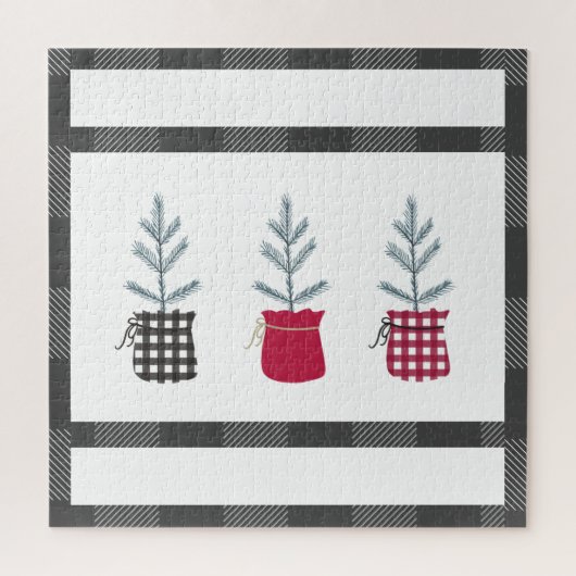 Pine Tree Black Red Holiday Country Kariert Puzzle (Vertikal)