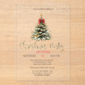 Pine Tree, Bow, String Lights Gold Weihnachten Acryleinladungen (Vorderseite)