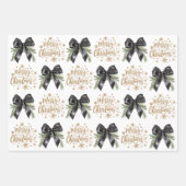 Pine Tree Branch Black Bow Gold Frohe Weihnachten Geschenkpapier Set (Vorderseite 2)