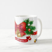 Pine Tree Branch Jingle Bell Bow Holiday Kaffeetasse (VorderseiteRechts)