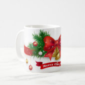 Pine Tree Branch Jingle Bell Bow Holiday Kaffeetasse (Vorderseite Links)
