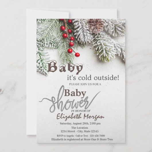 Pine Tree Branches Babydusche Einladung (Vorderseite)