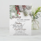 Pine Tree Branches Babydusche Einladung (Stehend Vorderseite)