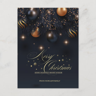 Pine Tree Branches, Balls Black Frohe Weihnachten