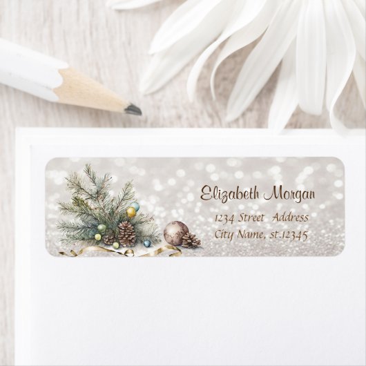 Pine Tree Branches Balls Pine cones Glittery Bokeh (Insitu)