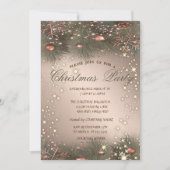 Pine Tree Branches, Balls, Rose Gold Weihnachten P Einladung (Vorderseite)