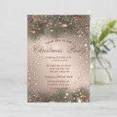 Pine Tree Branches, Balls, Rose Gold Weihnachten P Einladung (Stehend Vorderseite)