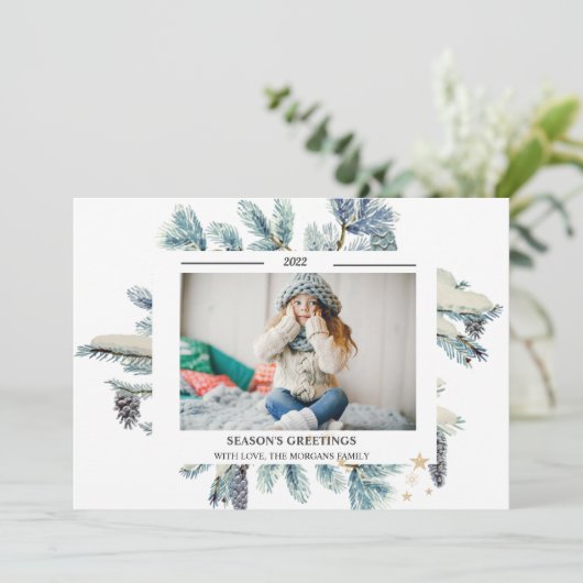 Pine Tree Branches Foto SAASON'S GREETINGS (Stehend Vorderseite)