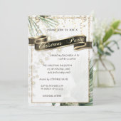 Pine Tree Branches Gold Christmas Company Party Einladung (Stehend Vorderseite)