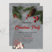 Pine Tree Branches Red Holly Berries Christmas Einladung (Vorne/Hinten)