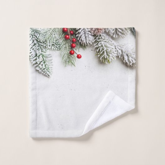 Pine Tree Branches Schnee Weihnachten Badhandtuch Set (Waschlappen)