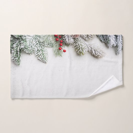Pine Tree Branches Schnee Weihnachten Badhandtuch Set (Handtuch)