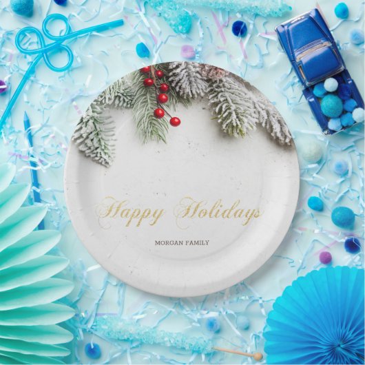 Pine Tree Branches Schnee Weihnachten Pappteller (Party)