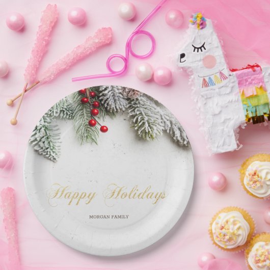 Pine Tree Branches Schnee Weihnachten Pappteller (Party)