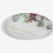 Pine Tree Branches Schnee Weihnachten Pappteller (Schrägansicht)