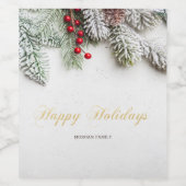 Pine Tree Branches Schnee Weihnachten Weinetikett (Einzelnes Label)