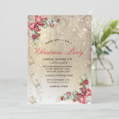 Pine Tree Branches Snowflakes Gold Party Einladung (Stehend Vorderseite)