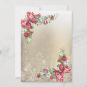 Pine Tree Branches Snowflakes Gold Party Einladung (Rückseite)