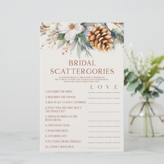 Pine Tree Bridal Scattergories Brautparty Spiel Briefpapier (Stehend Vorderseite)