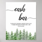 Pine Tree Calligraphy Cash Bar Sign Poster (Vorne)