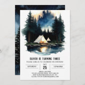 Pine Tree Campfire Geburtstagseinladung Einladung (Vorne/Hinten)