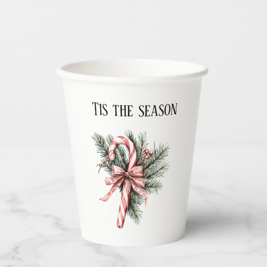 Pine Tree Candy Cane Red Christmas Pappbecher (Vorderseite)