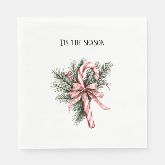 Pine Tree Candy Cane Red Christmas Serviette (Vorderseite)