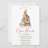 Pine Tree Cats Snowflakes Open House Einladung (Vorderseite)