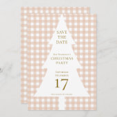 Pine Tree Christmas Cream Gingham Save the Date Einladung (Vorne/Hinten)
