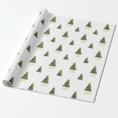Pine Tree Christmas Gold Frohe Weihnachten Geschenkpapier (Ungerollt)