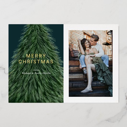 Pine Tree Christmas Holiday Foto Foil Einladung (Vorderseite)