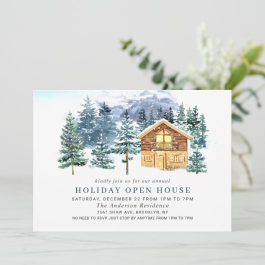 Pine Tree CHRISTMAS HOLIDAY OPEN HOUSE Einladung (Stehend Vorderseite)