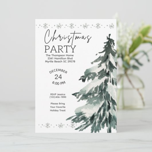 Pine Tree Christmas Party Einladung (Stehend Vorderseite)