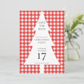 Pine Tree Christmas Red Gingham Save the Date Einladung (Stehend Vorderseite)