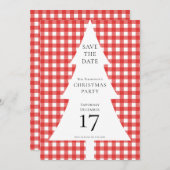 Pine Tree Christmas Red Gingham Save the Date Einladung (Vorne/Hinten)