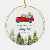 PINE TREE Christmas Truck We're Expecting Eltern Keramik Ornament (Vorne)