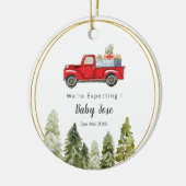 PINE TREE Christmas Truck We're Expecting Eltern Keramik Ornament (Links)